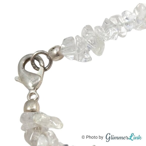 Two Tone Faux Turquoise Beads & Clear Quartz Chips Silver Tone Necklace - Picture 7 of 8